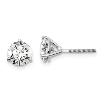 14K White Gold 2 Ctw Lab Grown Diamond Vs/Si+ G+ Round 3 Prong Heavy Wt. Screwback Stud Earrings