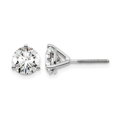 14K White Gold 2 Ctw Certified Lab Grown Diamond Vs+ F+ Round 3 Prong Heavy Wt. Screwback Stud Earrings