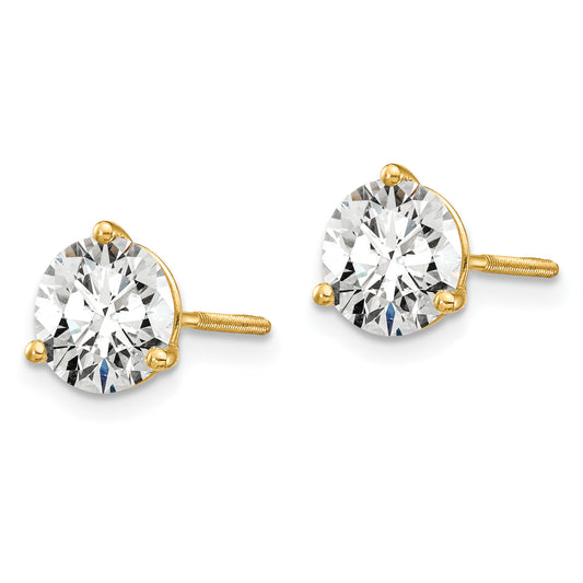 14K Yellow Gold 2 Ctw Lab Grown Diamond Vs+ F+ Round 3 Prong Heavy Wt. Screwback Stud Earrings