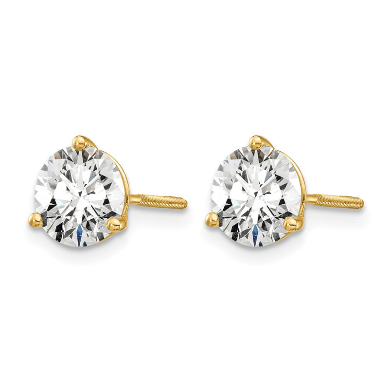 14K Yellow Gold 2 Ctw Lab Grown Diamond Vs/Si+ G+ Round 3 Prong Heavy Wt. Screwback Stud Earrings