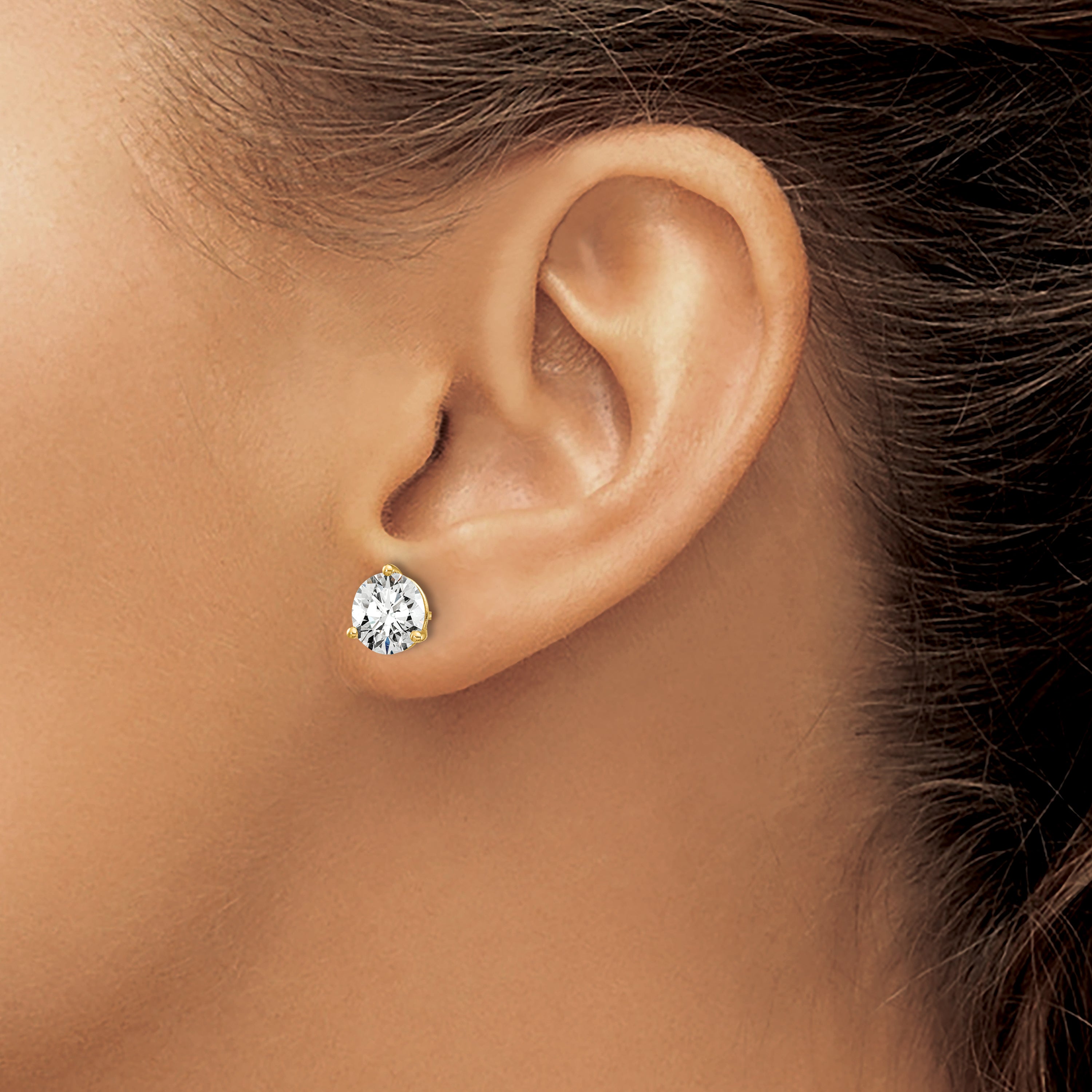 14K Yellow Gold 2 Ctw Certified Lab Grown Diamond Vs/Si+ G+ Round 3 Prong Heavy Wt. Screwback Stud Earrings