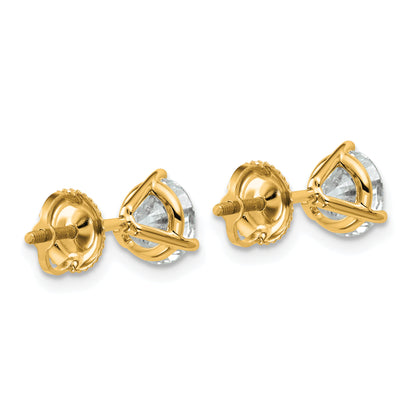 14K Yellow Gold 2 Ctw Certified Lab Grown Diamond Vs/Si+ G+ Round 3 Prong Heavy Wt. Screwback Stud Earrings