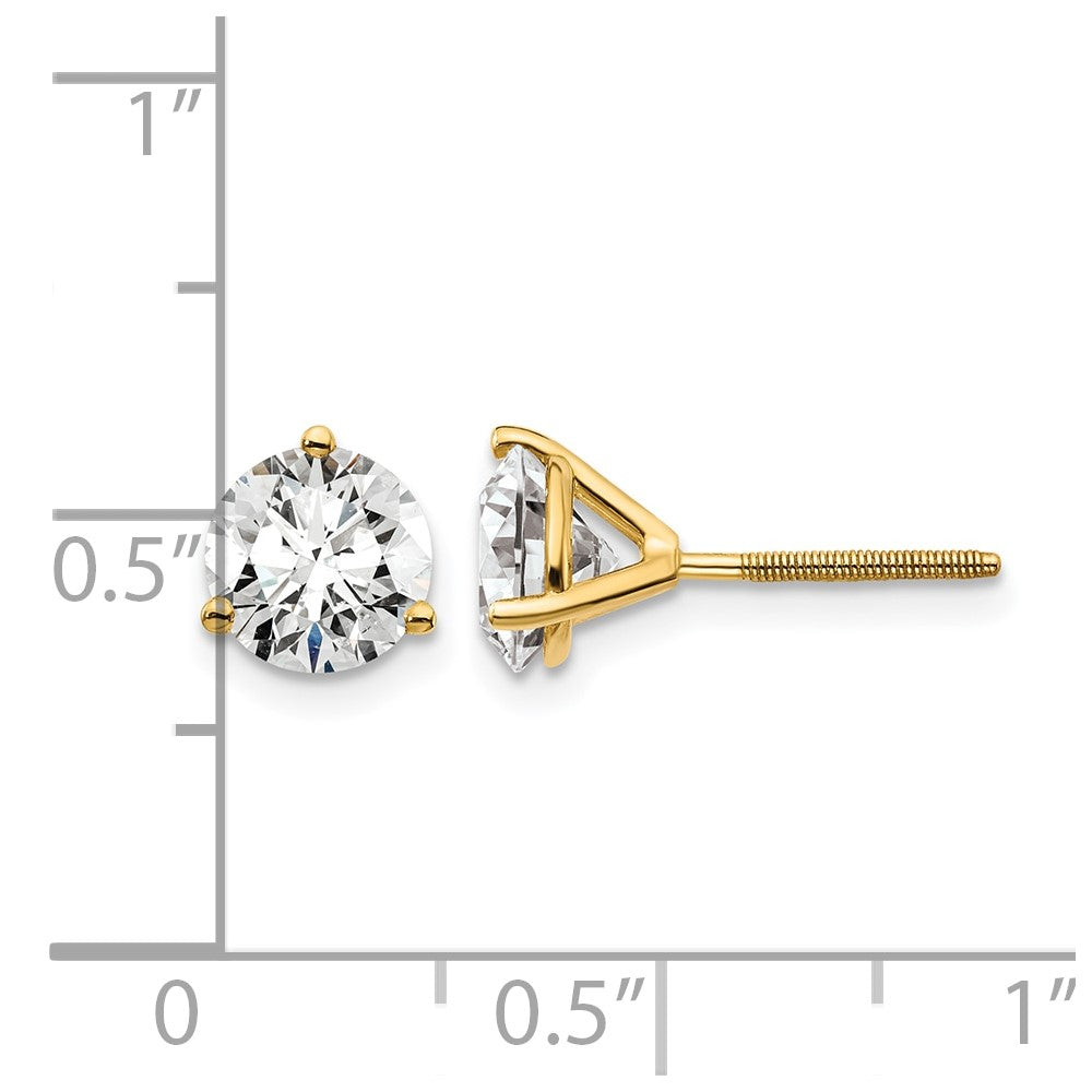 14K Yellow Gold 2 Ctw Lab Grown Diamond Vs/Si+ G+ Round 3 Prong Heavy Wt. Screwback Stud Earrings