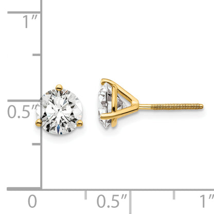 14K Yellow Gold 2 Ctw Lab Grown Diamond Vs/Si+ G+ Round 3 Prong Heavy Wt. Screwback Stud Earrings