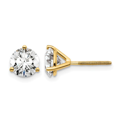14K Yellow Gold 2 Ctw Lab Grown Diamond Vs/Si+ G+ Round 3 Prong Heavy Wt. Screwback Stud Earrings