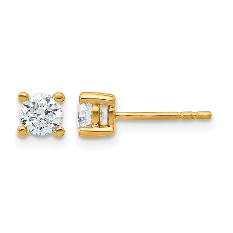 14K Yellow Gold 2/3 Ctw Lab Grown Diamond Vs+ F+ Round 4 Prong Heavy Wt. Stud Earrings