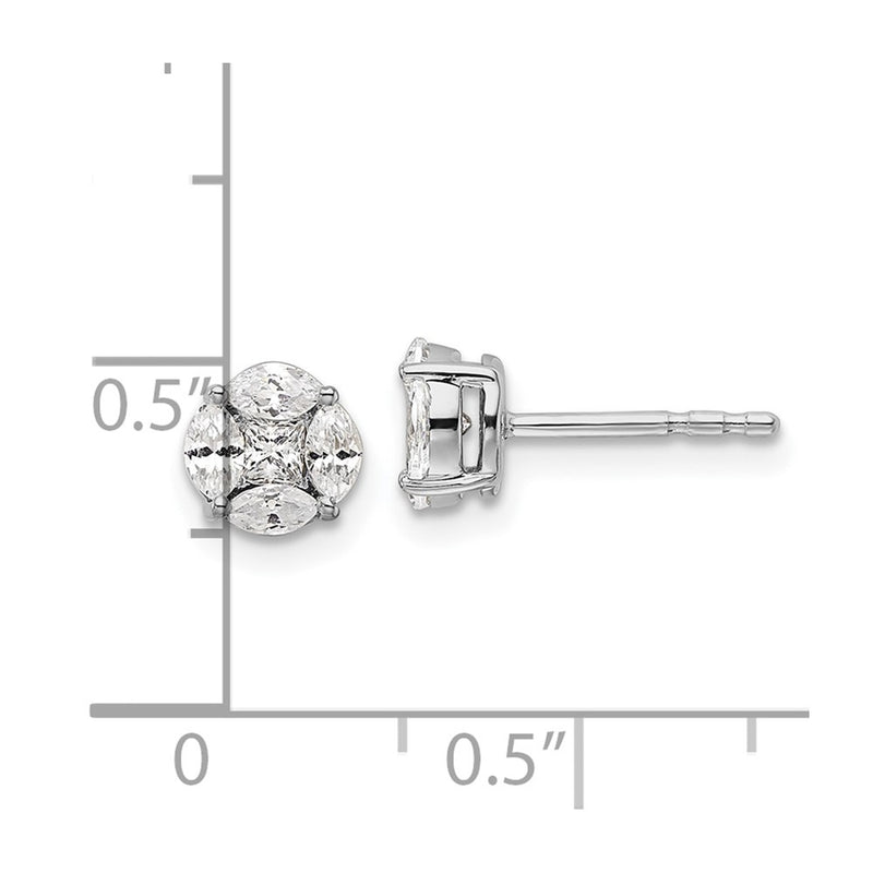 14k White Gold 1/2 Ct. Lab Grown Diamond VS/SI+ G+ Round and Marquise Halo Post Earrings