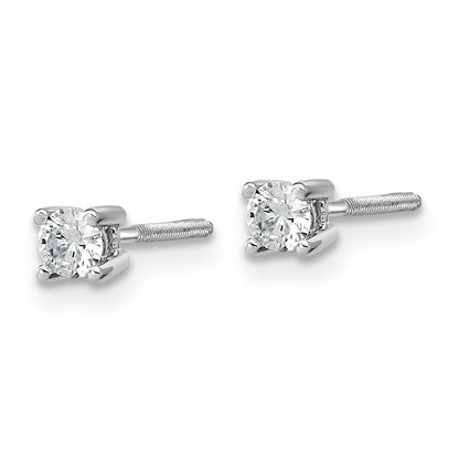 14K White Gold 1/5 Ctw Lab Grown Diamond Vs+ F+ Round 4 Prong Heavy Wt. Screwback Stud Earrings
