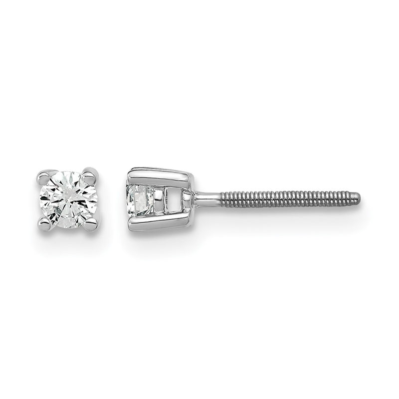 14K White Gold 1/5 Ctw Lab Grown Diamond Vs+ F+ Round 4 Prong Heavy Wt. Screwback Stud Earrings