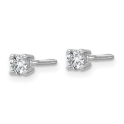14K White Gold 1/4 Ctw Lab Grown Diamond Vs+ F+ Round 4 Prong Heavy Wt. Screwback Stud Earrings