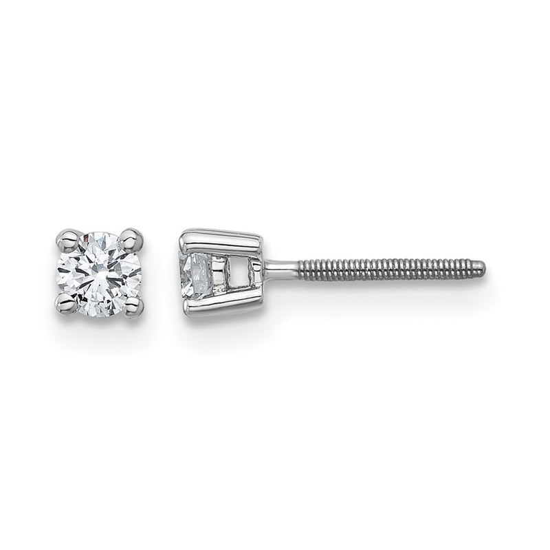 14K White Gold 1/4 Ctw Lab Grown Diamond Vs+ F+ Round 4 Prong Heavy Wt. Screwback Stud Earrings