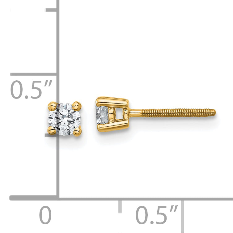 14K Yellow Gold 1/4 Ctw Lab Grown Diamond Vs+ F+ Round 4 Prong Heavy Wt. Screwback Stud Earrings