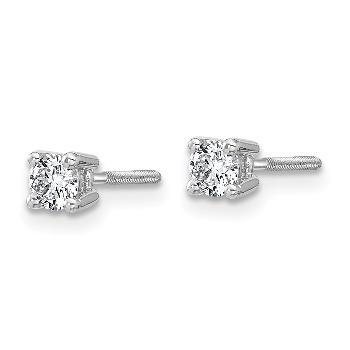 14K White Gold 1/3 Ctw Lab Grown Diamond Vs+ F+ Round 4 Prong Heavy Wt. Screwback Stud Earrings