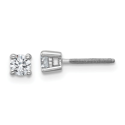 14K White Gold 1/3 Ctw Lab Grown Diamond Vs+ F+ Round 4 Prong Heavy Wt. Screwback Stud Earrings