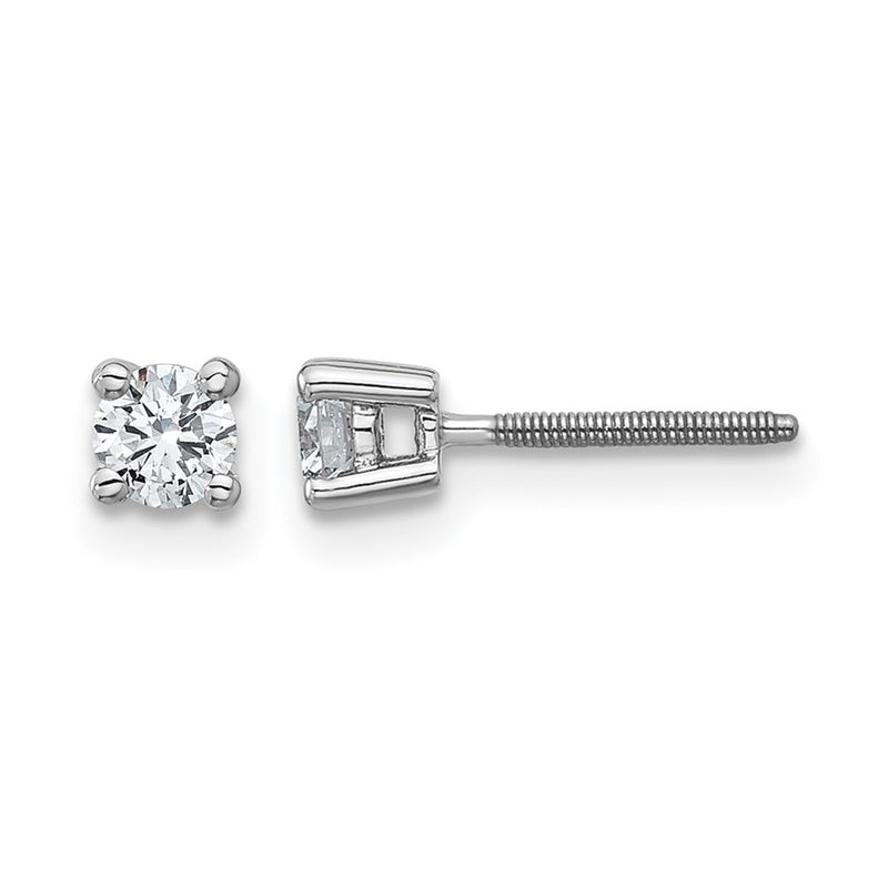 14K White Gold 1/3 Ctw Lab Grown Diamond Vs+ F+ Round 4 Prong Heavy Wt. Screwback Stud Earrings