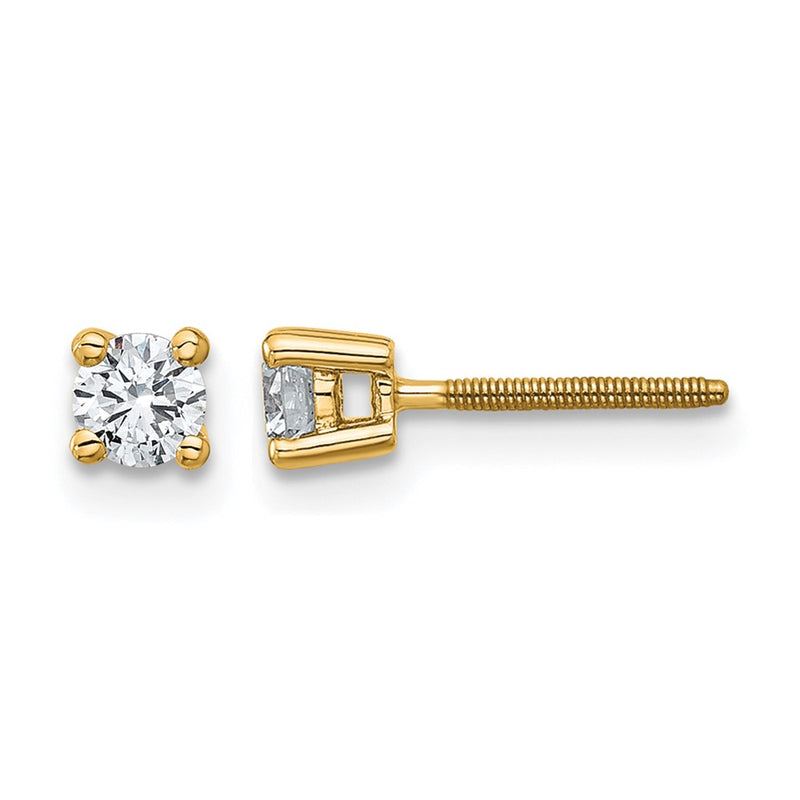 14K Yellow Gold 1/3 Ctw Lab Grown Diamond Vs+ F+ Round 4 Prong Heavy Wt. Screwback Stud Earrings