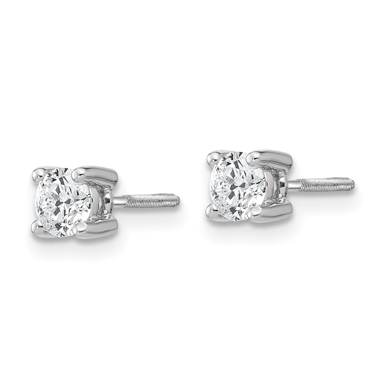14K White Gold 1/2 Ctw Lab Grown Diamond Vs+ F+ Round 4 Prong Heavy Wt. Screwback Stud Earrings
