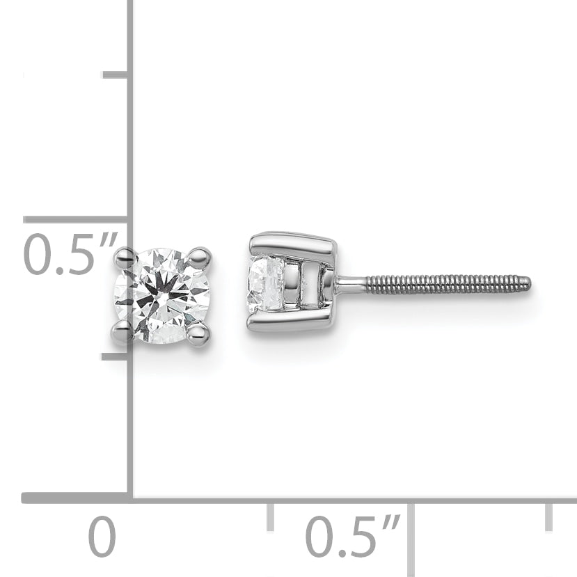 14K White Gold 1/2 Ctw Lab Grown Diamond Vs+ F+ Round 4 Prong Heavy Wt. Screwback Stud Earrings