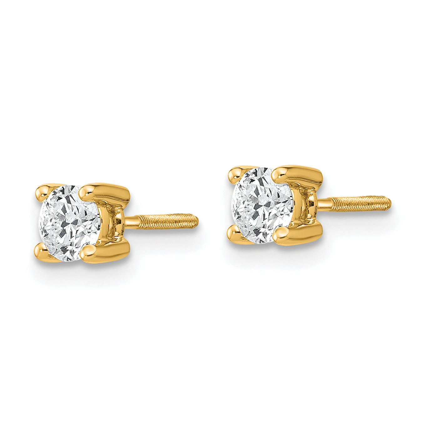 14K Yellow Gold 1/2 Ctw Lab Grown Diamond Vs+ F+ Round 4 Prong Heavy Wt. Screwback Stud Earrings