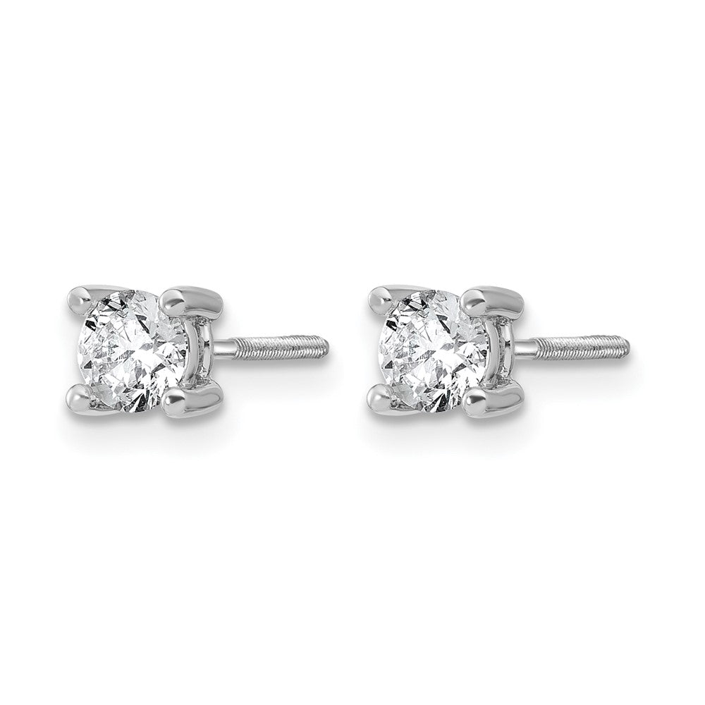 14K White Gold 2/3 Ctw Lab Grown Diamond Vs+ F+ Round 4 Prong Heavy Wt. Screwback Stud Earrings