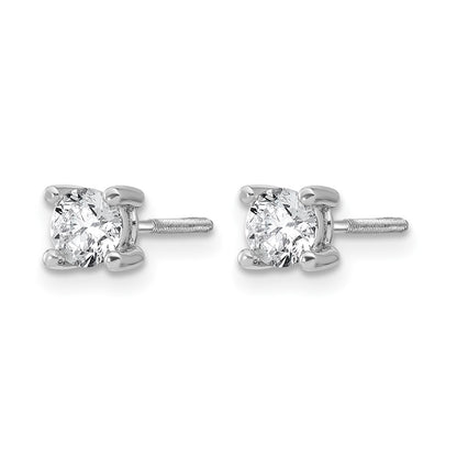 14K White Gold 2/3 Ctw Lab Grown Diamond Vs+ F+ Round 4 Prong Heavy Wt. Screwback Stud Earrings
