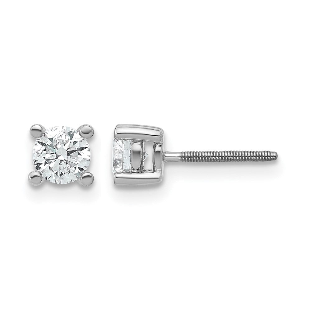 14K White Gold 2/3 Ctw Lab Grown Diamond Vs+ F+ Round 4 Prong Heavy Wt. Screwback Stud Earrings