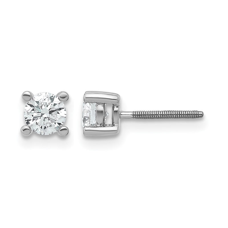 14K White Gold 2/3 Ctw Lab Grown Diamond Vs+ F+ Round 4 Prong Heavy Wt. Screwback Stud Earrings