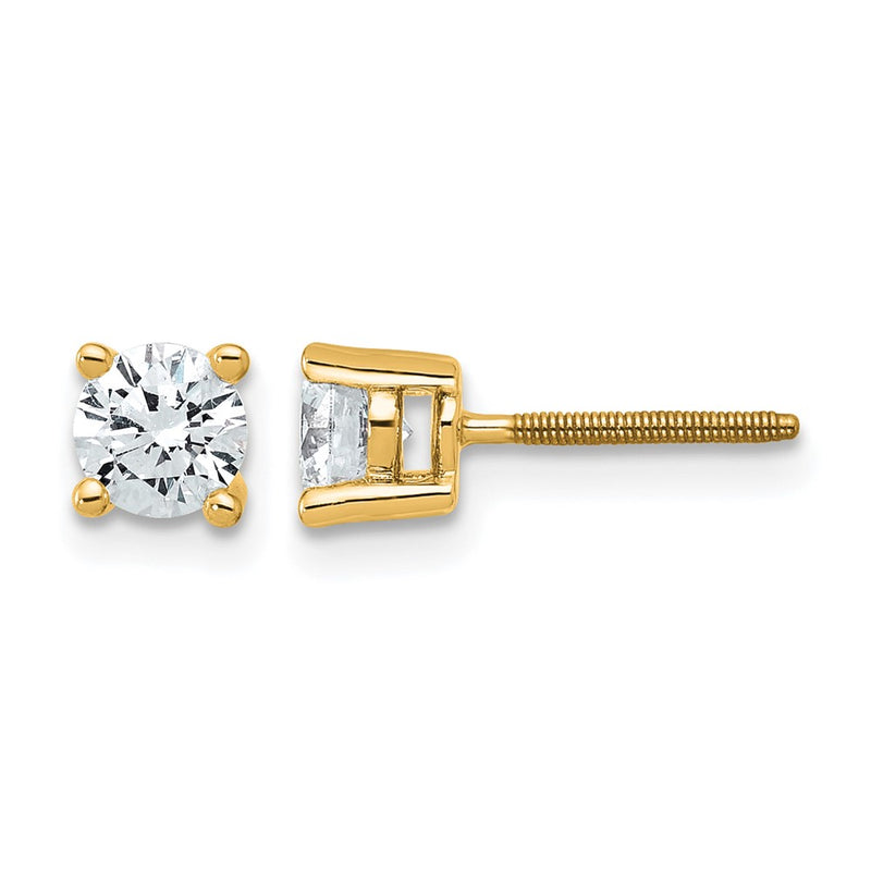 14K Yellow Gold 3/4 Ctw Lab Grown Diamond Vs+ F+ Round 4 Prong Heavy Wt. Screwback Stud Earrings