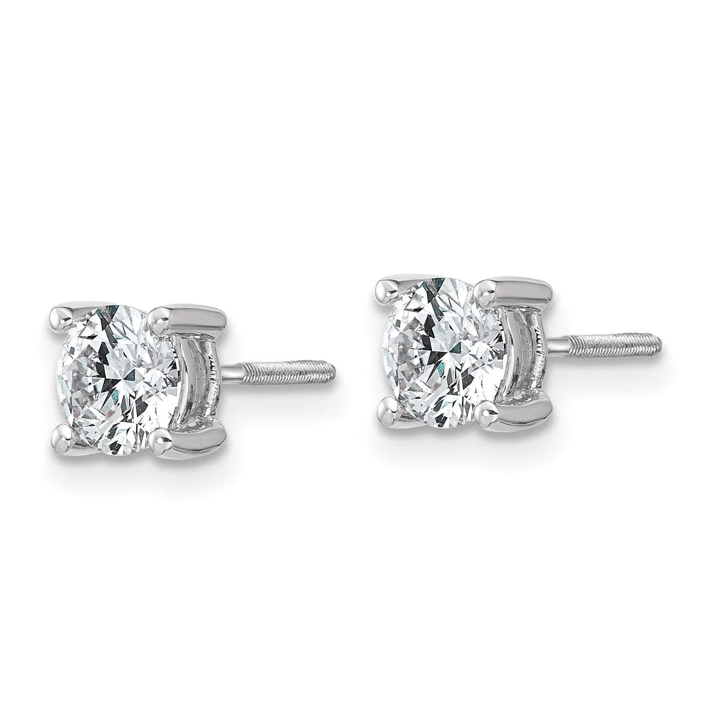 14K White Gold 1 Ctw Lab Grown Diamond Vs+ F+ Round 4 Prong Heavy Wt. Screwback Stud Earrings