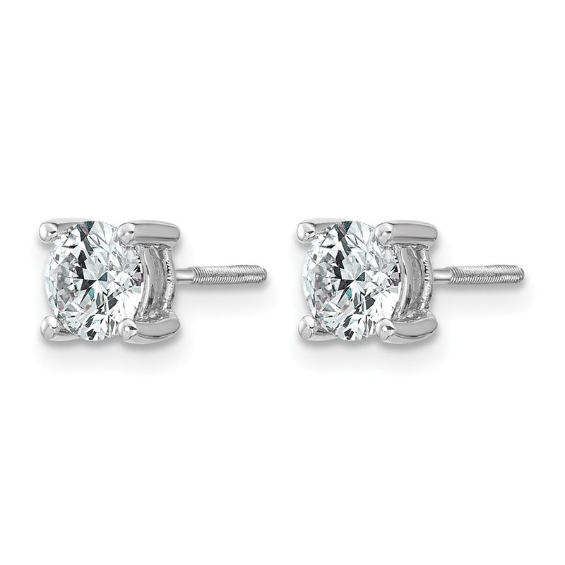14K White Gold 1 Ctw Lab Grown Diamond Vs+ F+ Round 4 Prong Heavy Wt. Screwback Stud Earrings