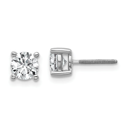 14K White Gold 1 Ctw Lab Grown Diamond Vs+ F+ Round 4 Prong Heavy Wt. Screwback Stud Earrings