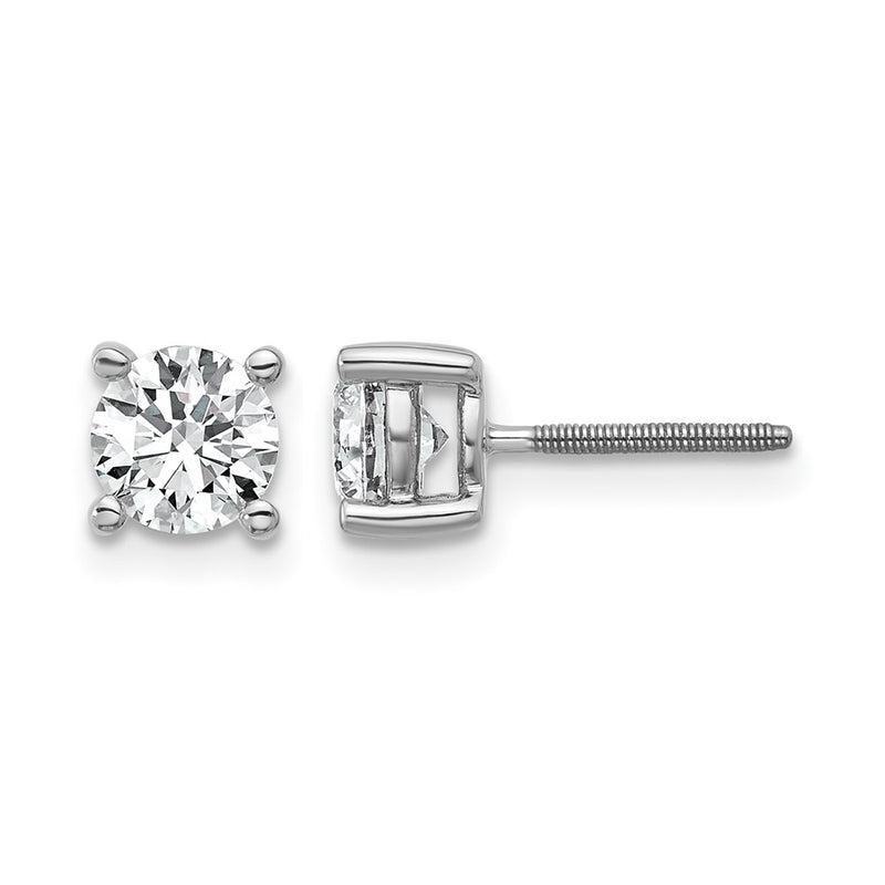 14K White Gold 1 Ctw Lab Grown Diamond Vs+ F+ Round 4 Prong Heavy Wt. Screwback Stud Earrings