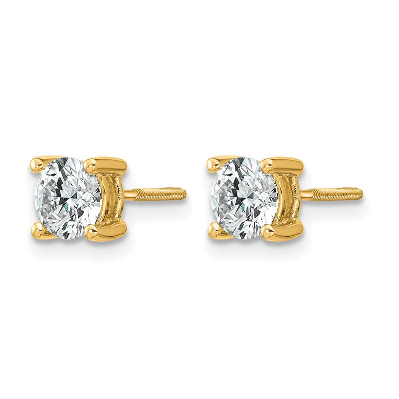 14K Yellow Gold 1 Ctw Lab Grown Diamond Vs+ F+ Round 4 Prong Heavy Wt. Screwback Stud Earrings