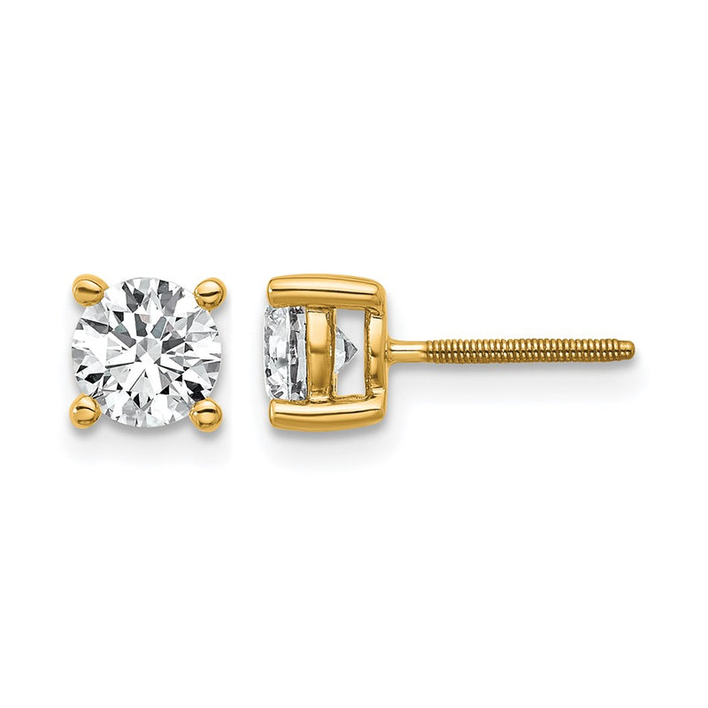 14K Yellow Gold 1 Ctw Lab Grown Diamond Vs+ F+ Round 4 Prong Heavy Wt. Screwback Stud Earrings
