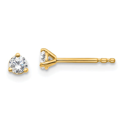 14K Yellow Gold 1/5 Ctw Lab Grown Diamond Vs+ F+ Round 3 Prong Heavy Wt. Stud Earrings