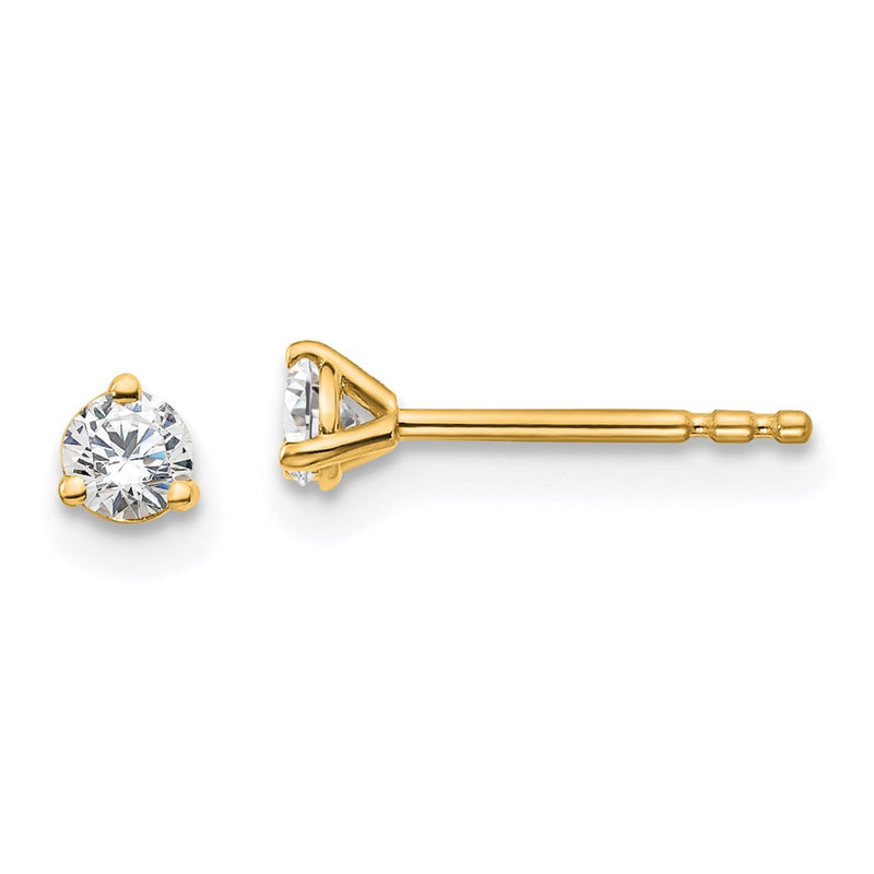 14K Yellow Gold 1/5 Ctw Lab Grown Diamond Vs+ F+ Round 3 Prong Heavy Wt. Stud Earrings