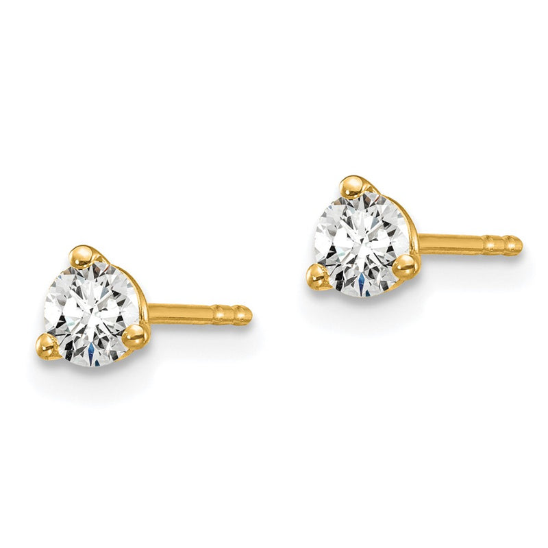 14K Yellow Gold 1/3 Ctw Lab Grown Diamond Vs+ F+ Round 3 Prong Heavy Wt. Stud Earrings