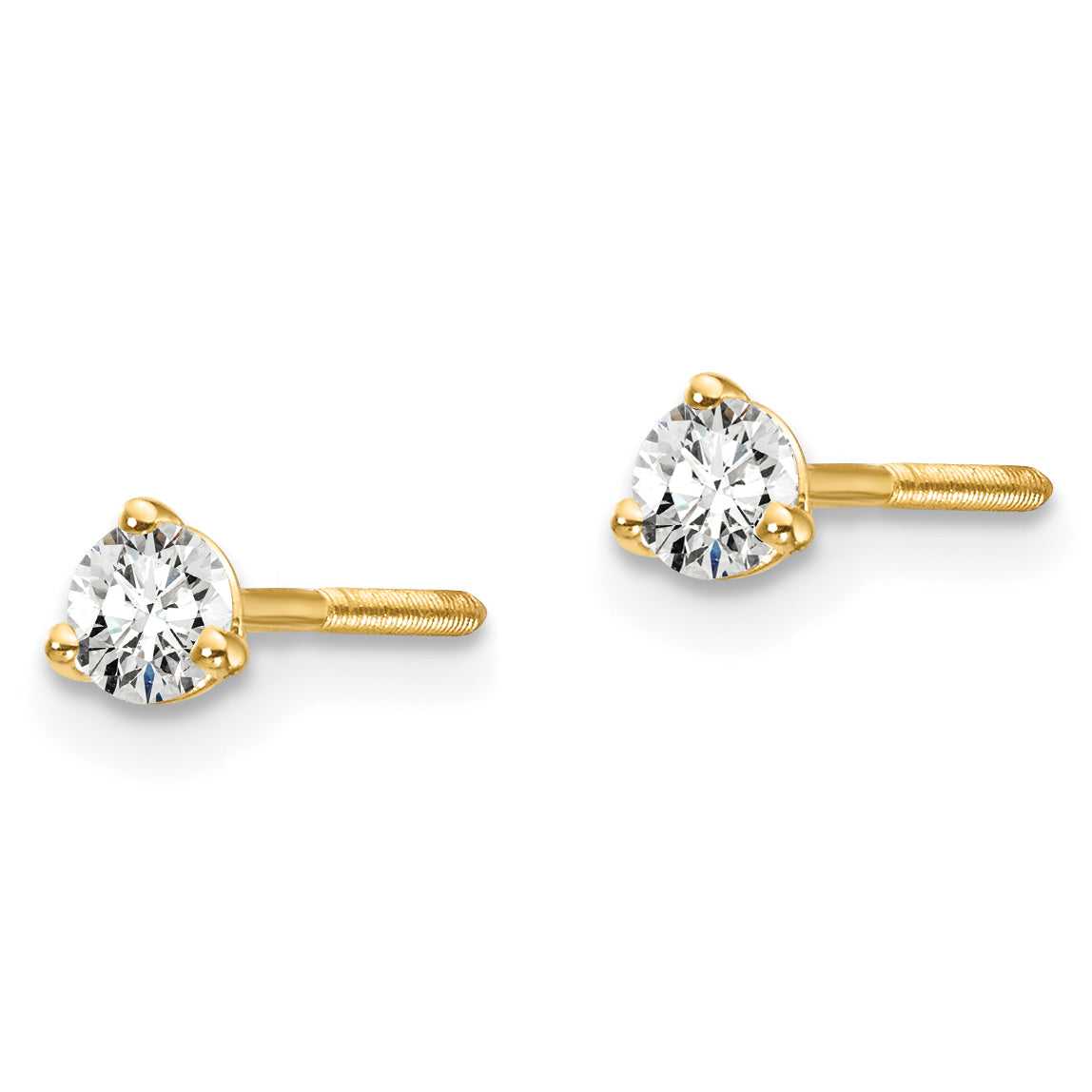 14K Yellow Gold 1/5 Ctw Lab Grown Diamond Vs+ F+ Round 3 Prong Heavy Wt. Screwback Stud Earrings