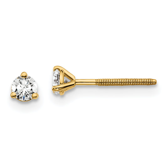 14K Yellow Gold 1/5 Ctw Lab Grown Diamond Vs+ F+ Round 3 Prong Heavy Wt. Screwback Stud Earrings
