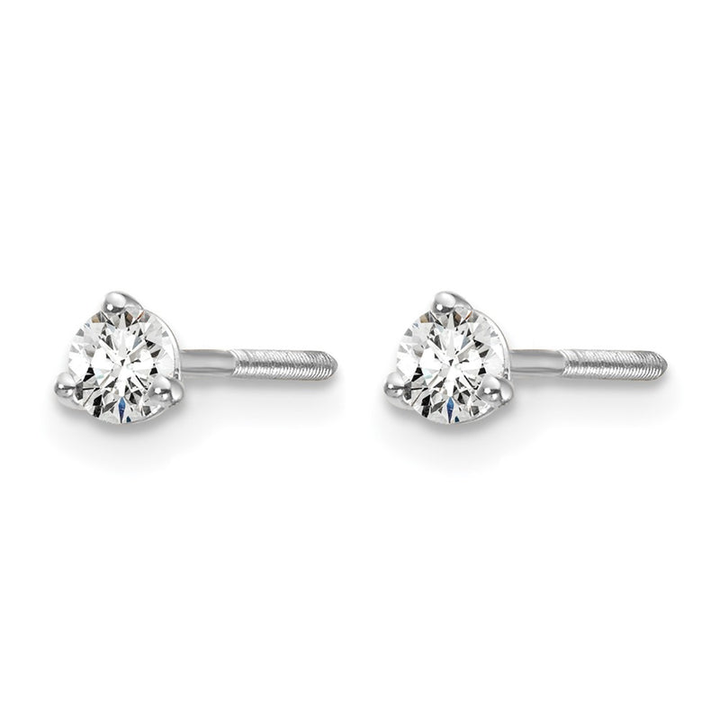 14K White Gold 1/5 Ctw Lab Grown Diamond Vs+ F+ Round 3 Prong Heavy Wt. Screwback Stud Earrings