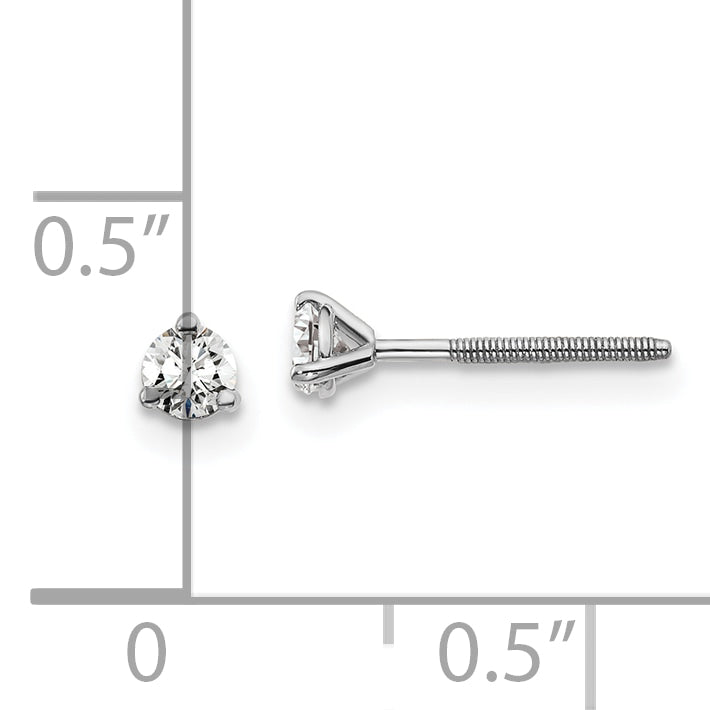 14K White Gold 1/5 Ctw Lab Grown Diamond Vs+ F+ Round 3 Prong Heavy Wt. Screwback Stud Earrings
