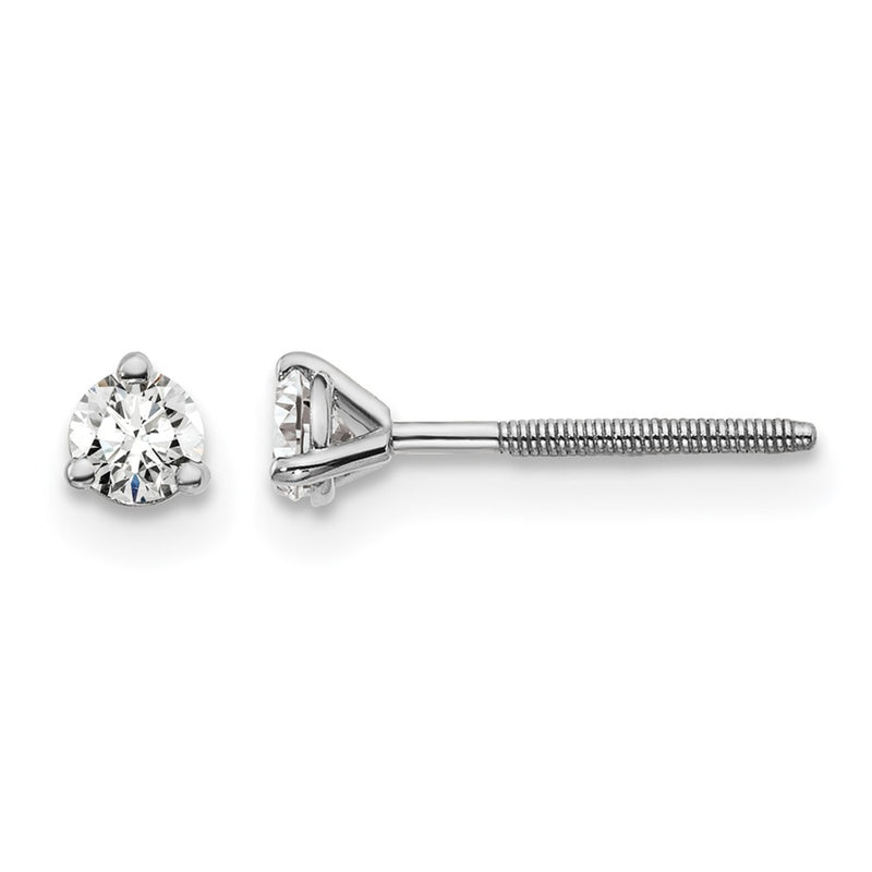 14K White Gold 1/5 Ctw Lab Grown Diamond Vs+ F+ Round 3 Prong Heavy Wt. Screwback Stud Earrings