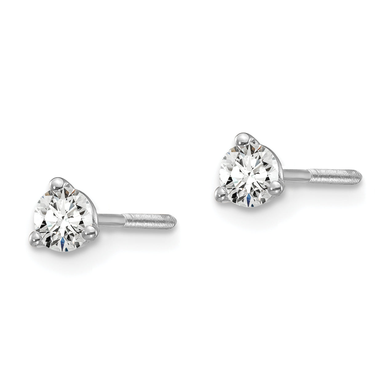 14K White Gold 1/4 Ctw Lab Grown Diamond Vs+ F+ Round 3 Prong Heavy Wt. Screwback Stud Earrings