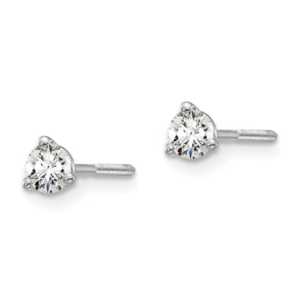 14K White Gold 1/4 Ctw Lab Grown Diamond Vs+ F+ Round 3 Prong Heavy Wt. Screwback Stud Earrings