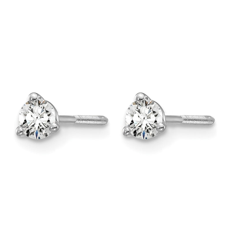 14K White Gold 1/4 Ctw Lab Grown Diamond Vs+ F+ Round 3 Prong Heavy Wt. Screwback Stud Earrings