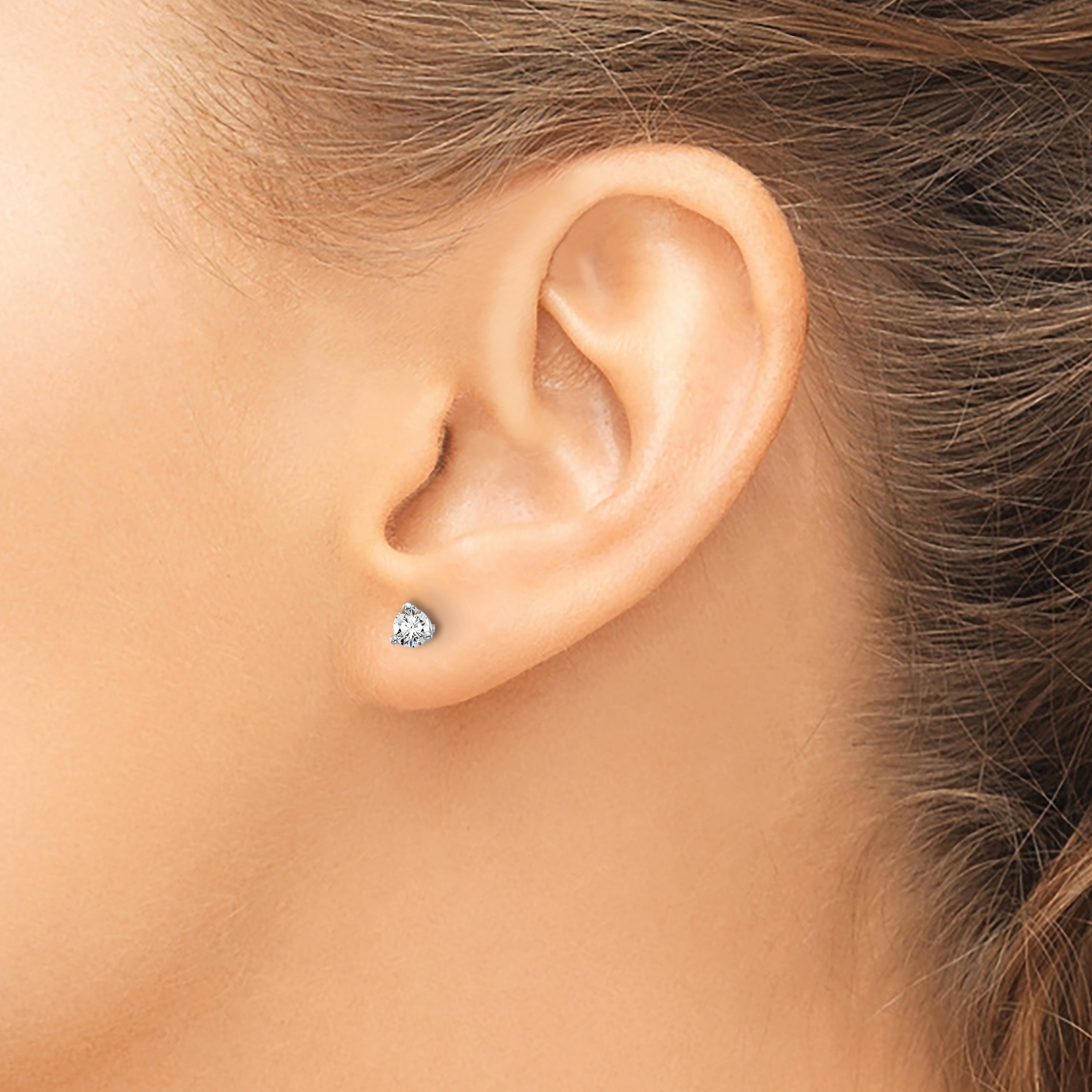14K White Gold 1/4 Ctw Lab Grown Diamond Vs+ F+ Round 3 Prong Heavy Wt. Screwback Stud Earrings