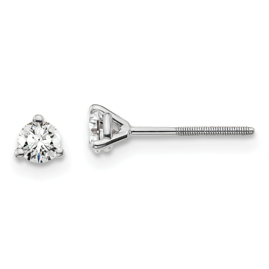 14K White Gold 1/4 Ctw Lab Grown Diamond Vs+ F+ Round 3 Prong Heavy Wt. Screwback Stud Earrings