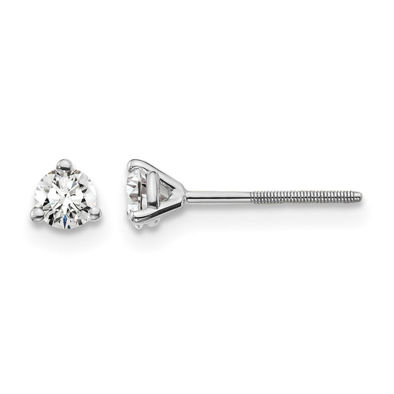 14K White Gold 1/4 Ctw Lab Grown Diamond Vs+ F+ Round 3 Prong Heavy Wt. Screwback Stud Earrings