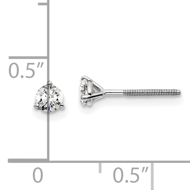 14K White Gold 1/3 Ctw Lab Grown Diamond Vs+ F+ Round 3 Prong Heavy Wt. Screwback Stud Earrings