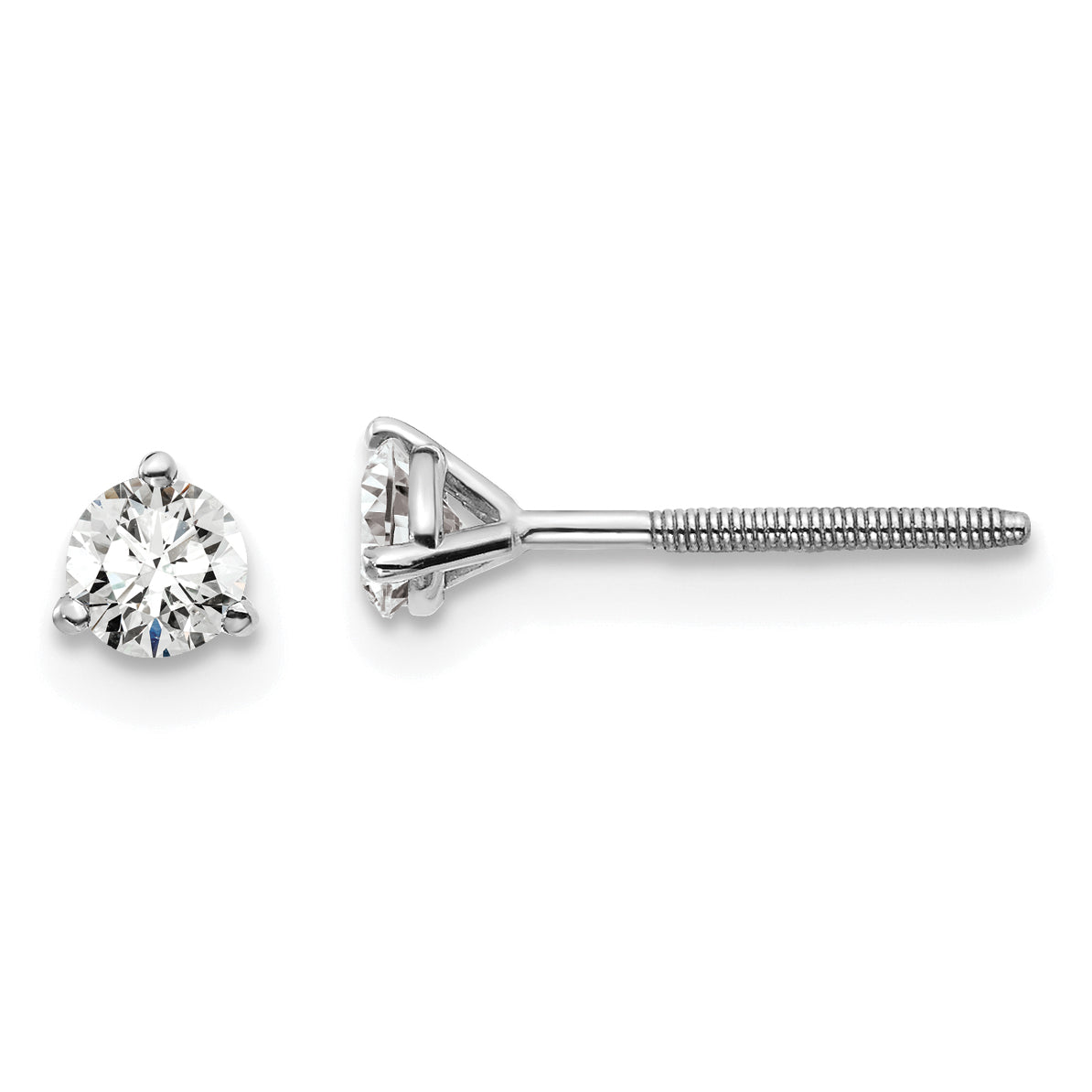 14K White Gold 1/3 Ctw Lab Grown Diamond Vs+ F+ Round 3 Prong Heavy Wt. Screwback Stud Earrings